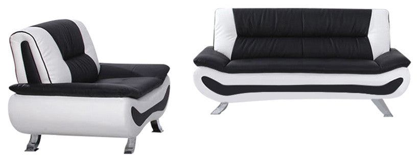 Magnolia 2-Piece Sofa and Love Seat Set, Black and White