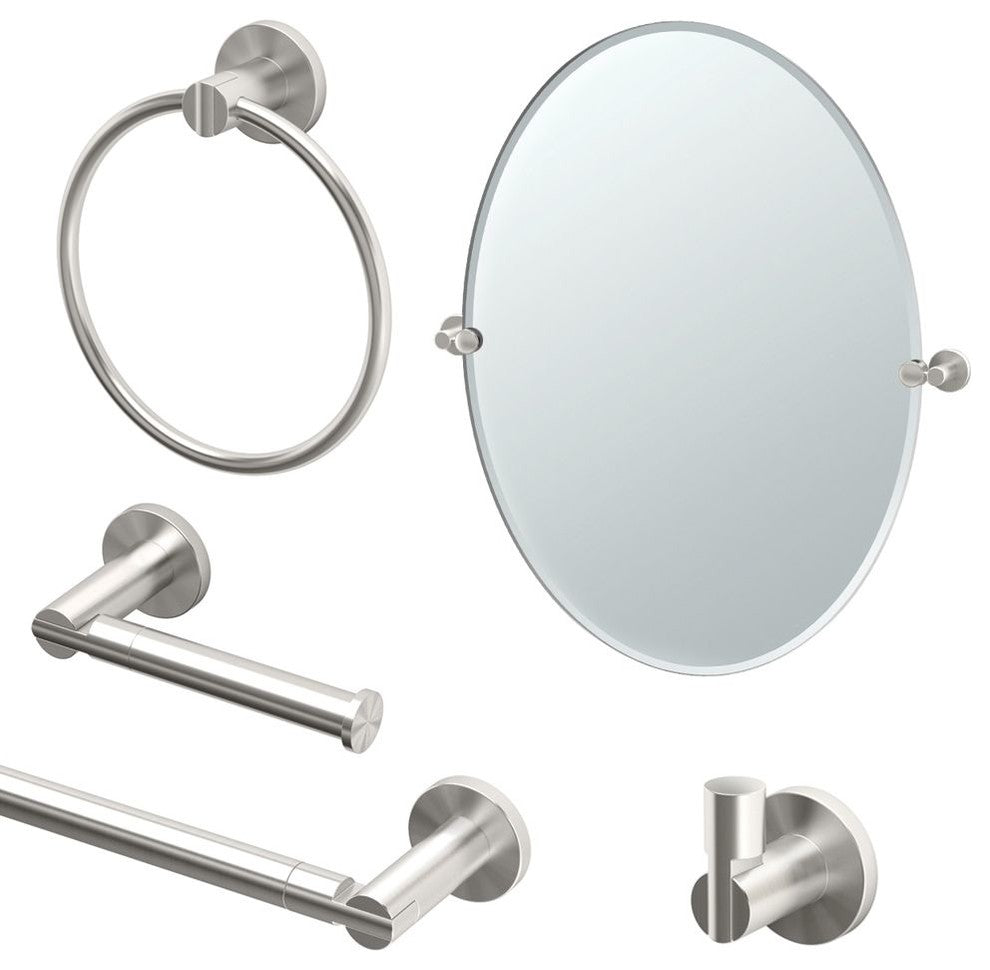 Gatco Channel 5-Piece Bathroom Accessory Kit With Mirror, Satin Nickel
