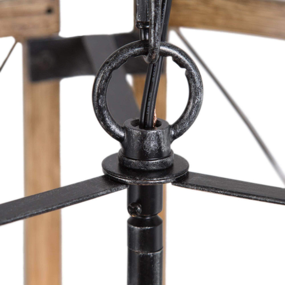 4-Lights Matte Black and Wood Tone Farmhouse Chandelier For Chateau
