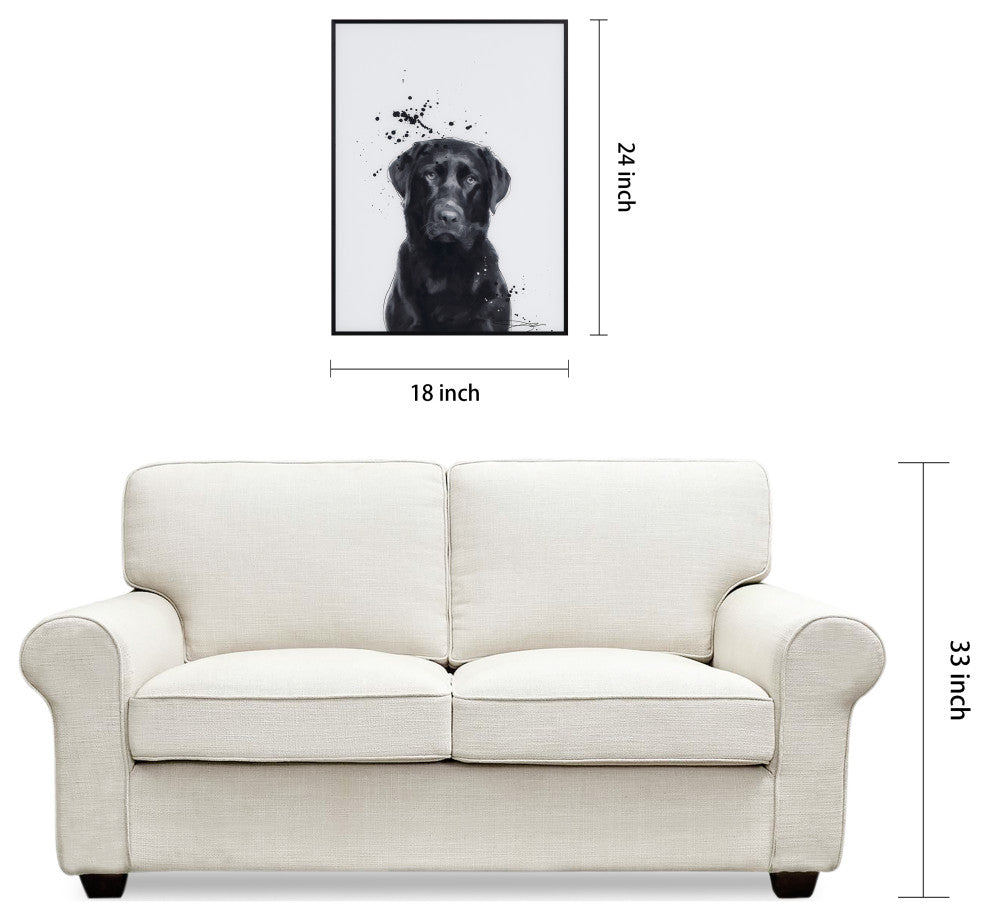 "Labrador Retriever" Black & White Pet Art on Printed Glass with Anodized Frame