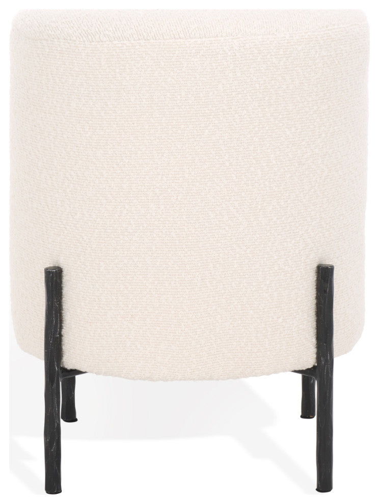 Safavieh Couture Jessa Round Boucle Ottoman, Ivory/Black