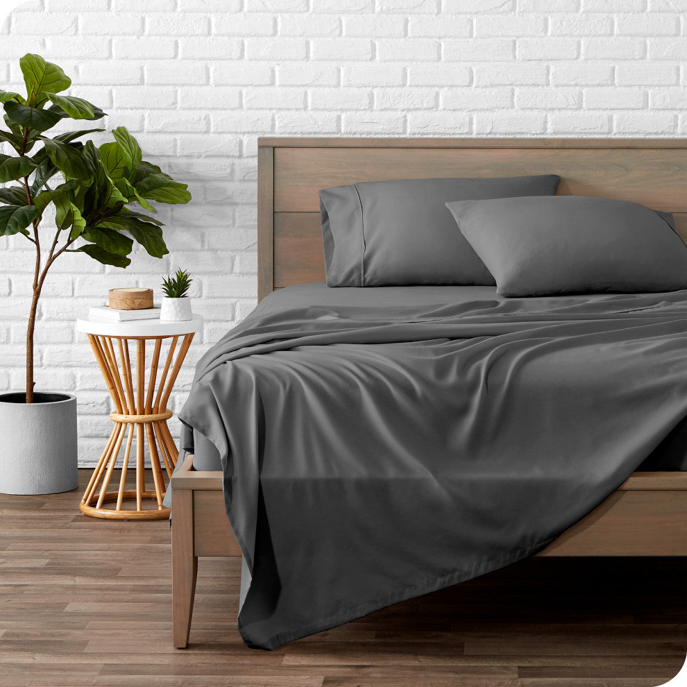 Bare Home Microfiber Flat / Top Sheet, Gray, Queen