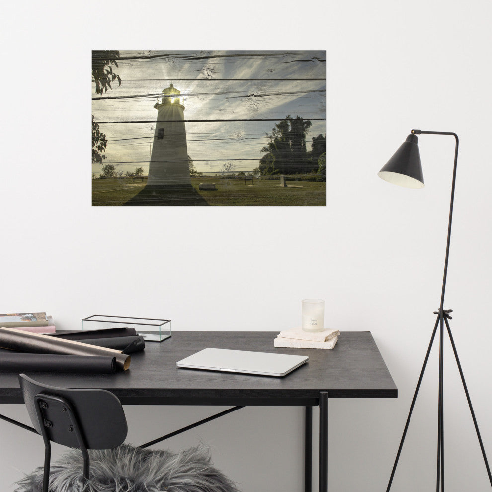 Faux Rustic Reclaimed Wood Turkey Point Lighthouse Unframed Wall Art Prints, 24" X 36"