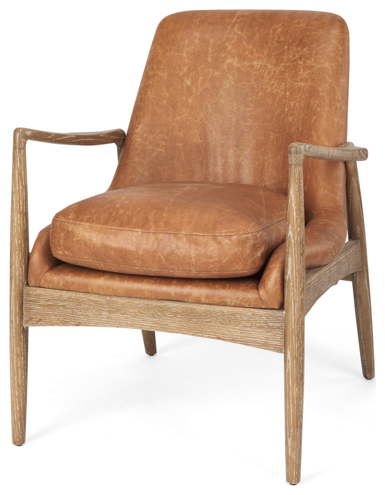Westan Cognac Faux Leather w/ Medium Brown Solid Wood Accent Chair