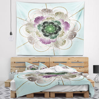 Dark Blue Fractal Flower Pattern Abstract Wall Tapestry, 60"x50"