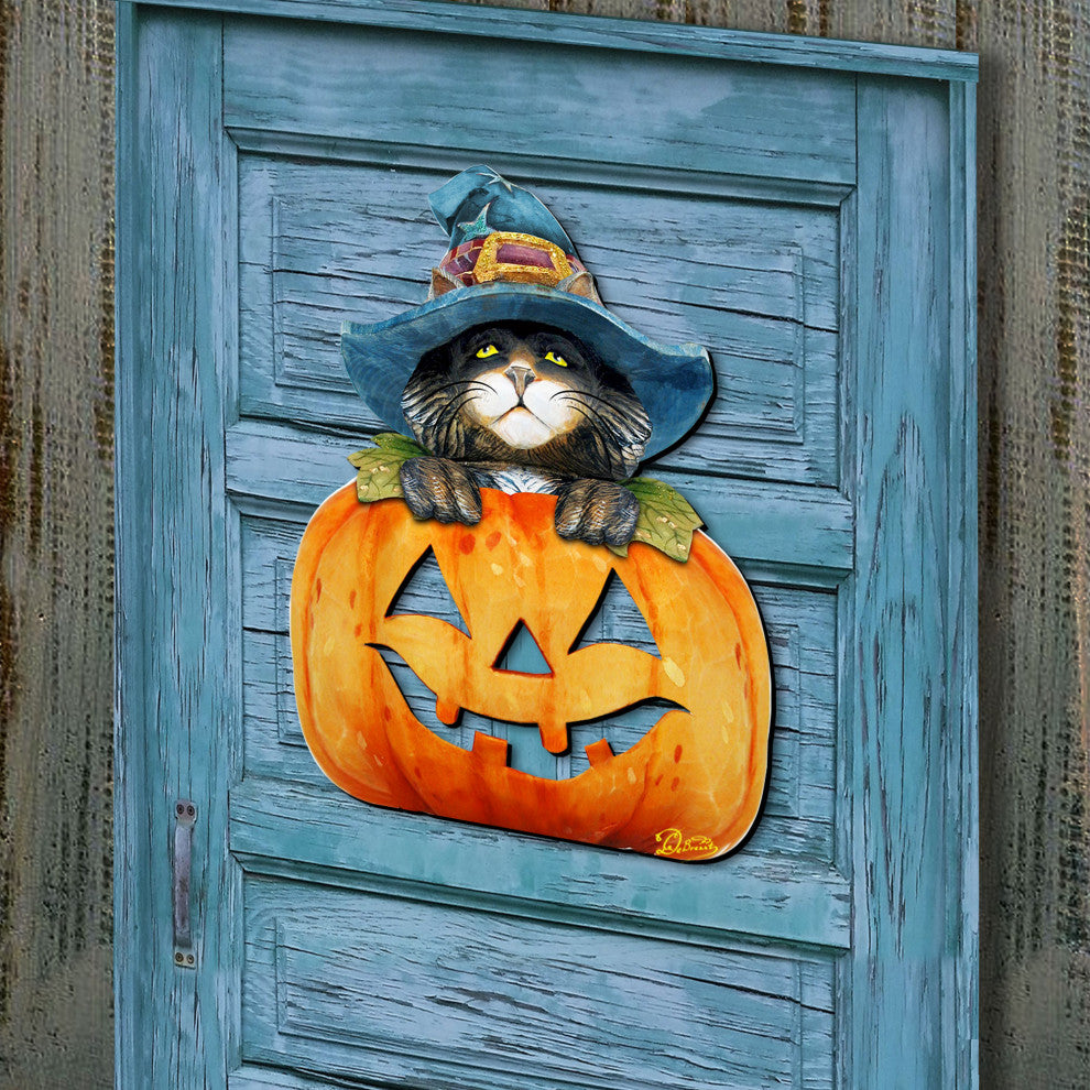 Black Cat Pumpkin Door Hanger