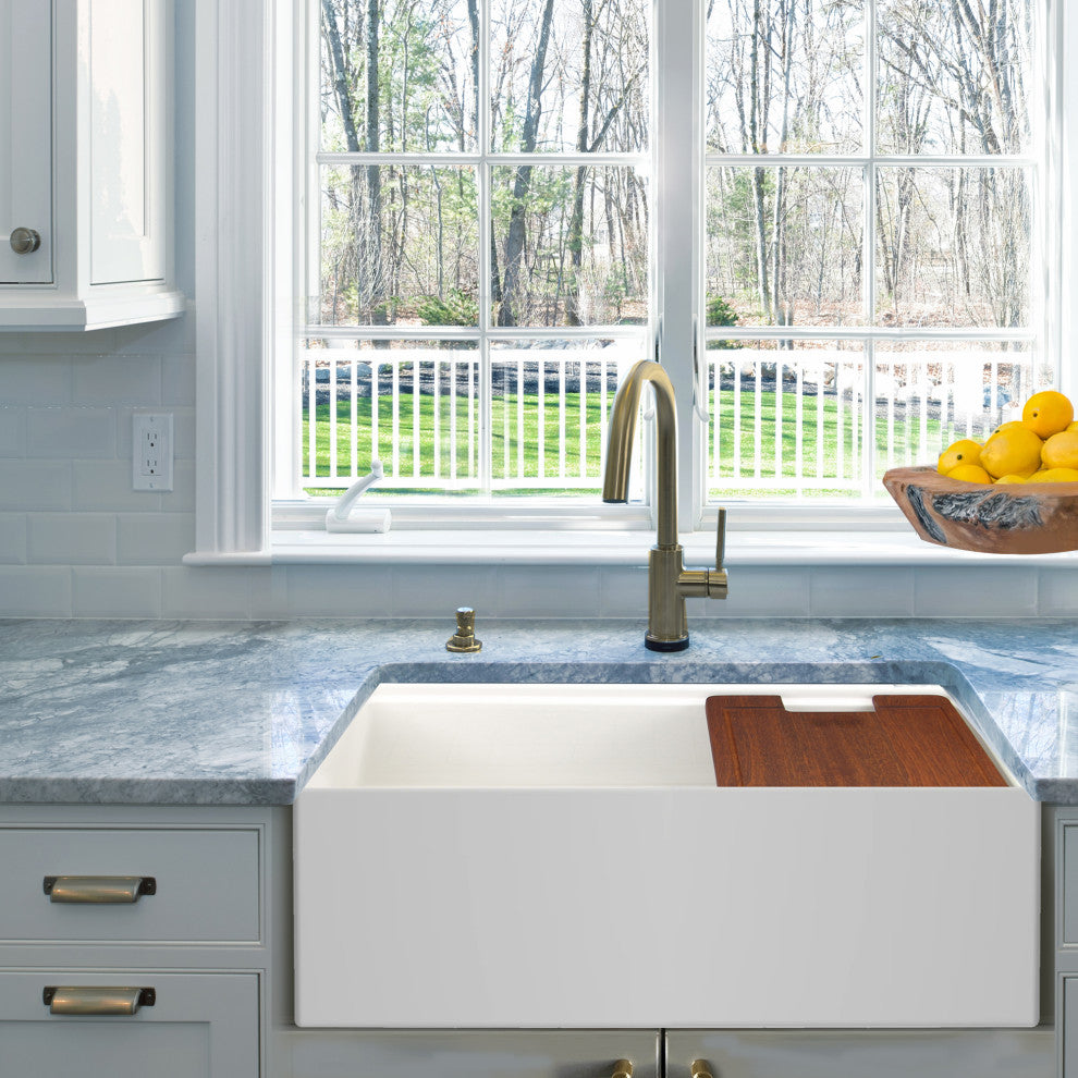 Nantucket 30" Workstation Fireclay Apron Sink Side Drain, White