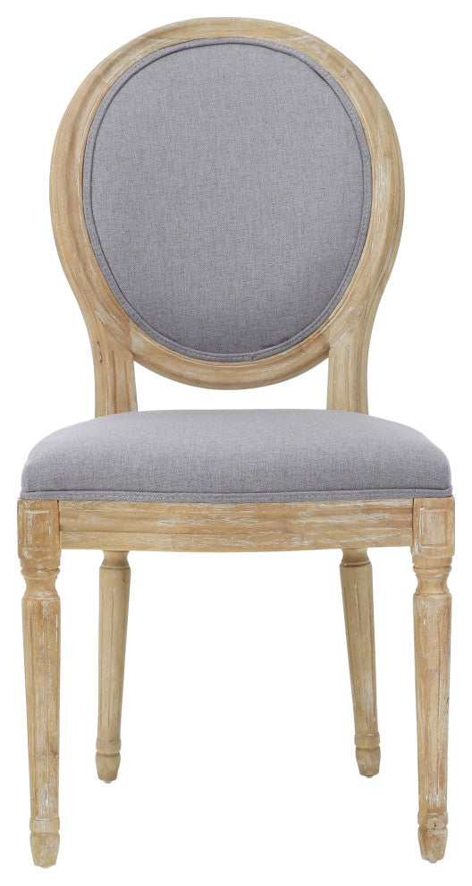 Naclerio French Country Fabric Upholstered Wood 5-Piece Dining Set, Light Gray/Natural