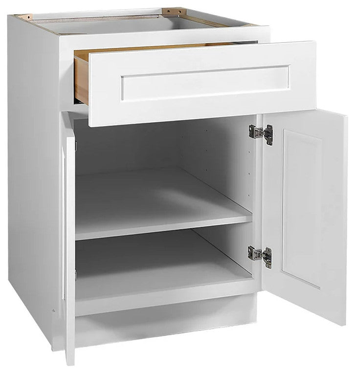 Base Pantry Cabinet, Wide Storage Drawer & Lower Doors With Framed Front, White