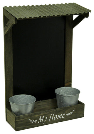 My Home Wooden Chalkboard Wall Hanging w/Shelf & Planters