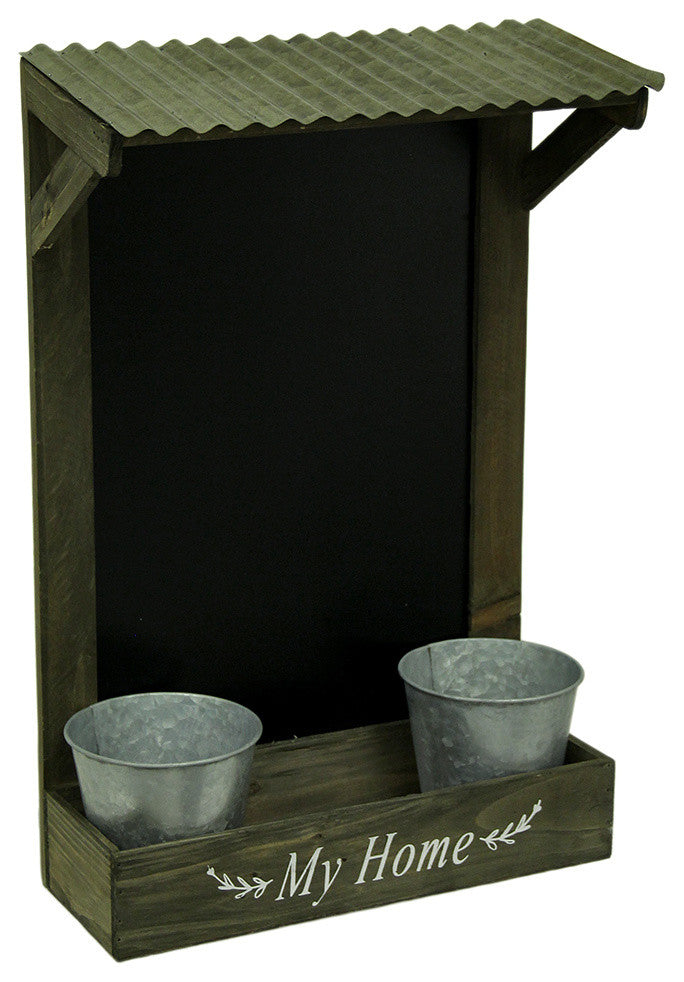 My Home Wooden Chalkboard Wall Hanging w/Shelf & Planters