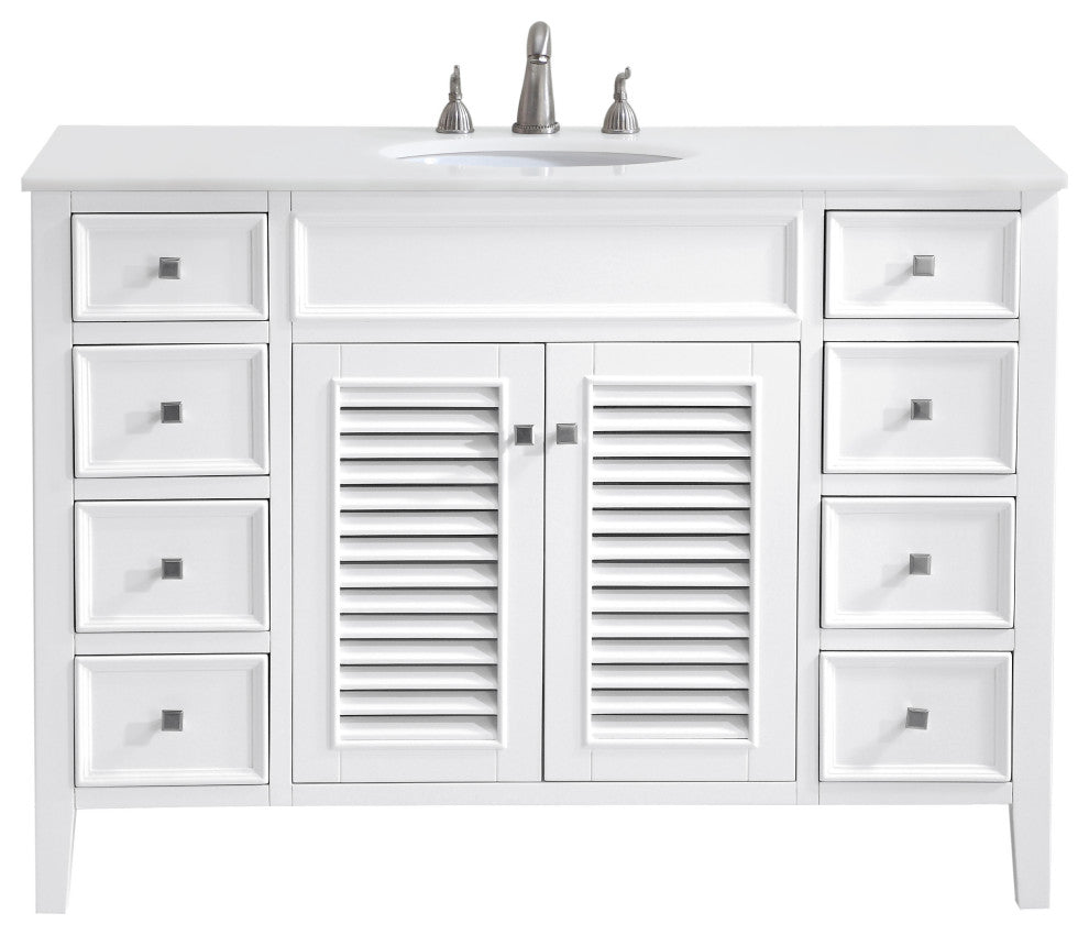 48" Single Bathroom Vanity, White With Ivory White Engineered Marble