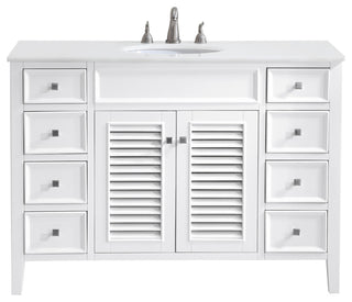 48" Single Bathroom Vanity, White With Ivory White Engineered Marble