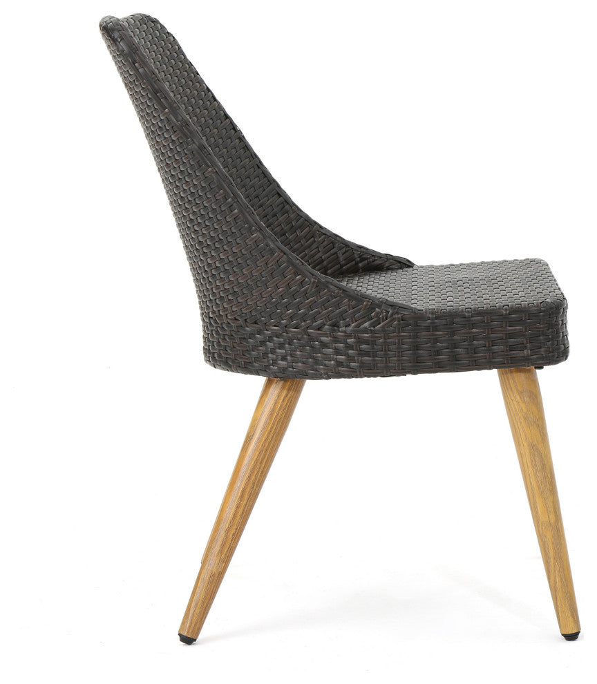 GDF Studio Desmond Outdoor Wicker Dining Chairs With Wood Metal Legs, Set of 2