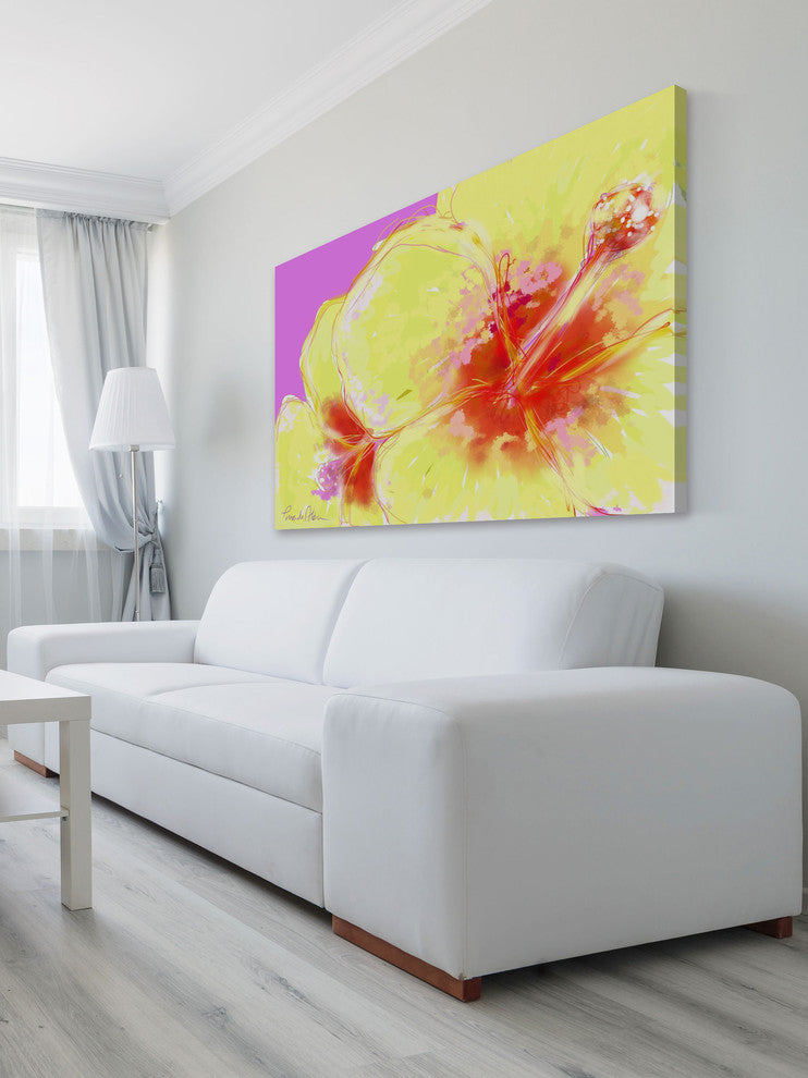 Marmont Hill, "Yellow Hibiscus" by Arthur Pina Painting on Wrapped Canvas, 24x16