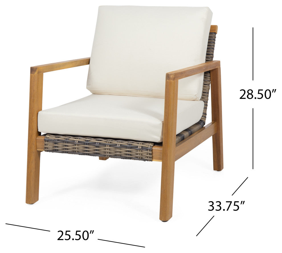 Kedan Outdoor Acacia Wood and Wicker Club Chair