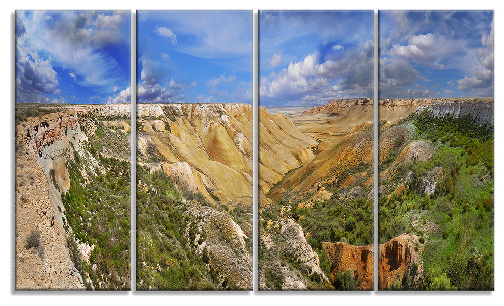 Canyon on Slopes of Plateau Ustyurt, Landscape Canvas Print, 48"x28", 4 Panels