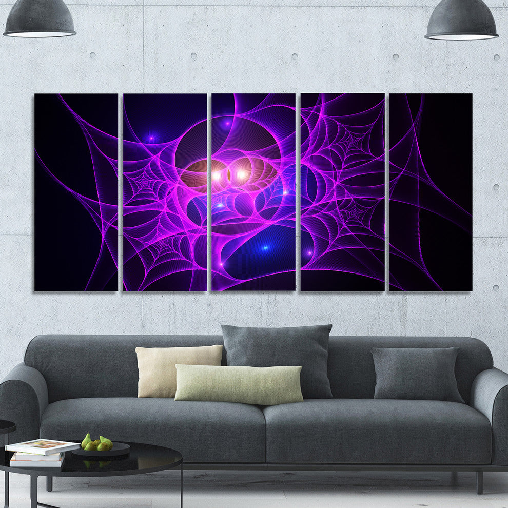 Bright Purple Fractal Cobweb, Abstract Canvas Art Print, 60"x28", 5 Panels