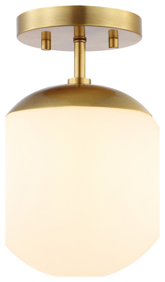 Marcel Bistro 7.75" 1-Light Bohemian Farmhouse LED Semi Flush Mount, Brass/White