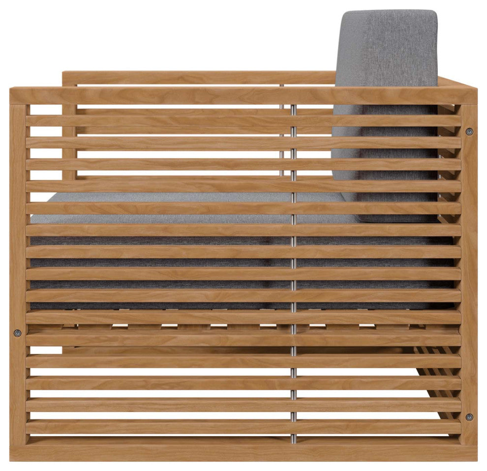 Lounge Chair Armchair, Gray Natural, Teak Wood, Modern, Outdoor Patio