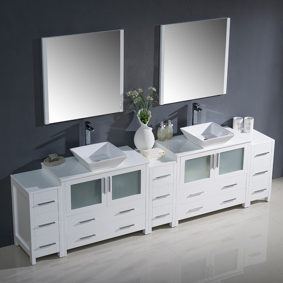 Torino 108" White Modern Double Sink Bathroom Vanity, Faucet FFT3072CH