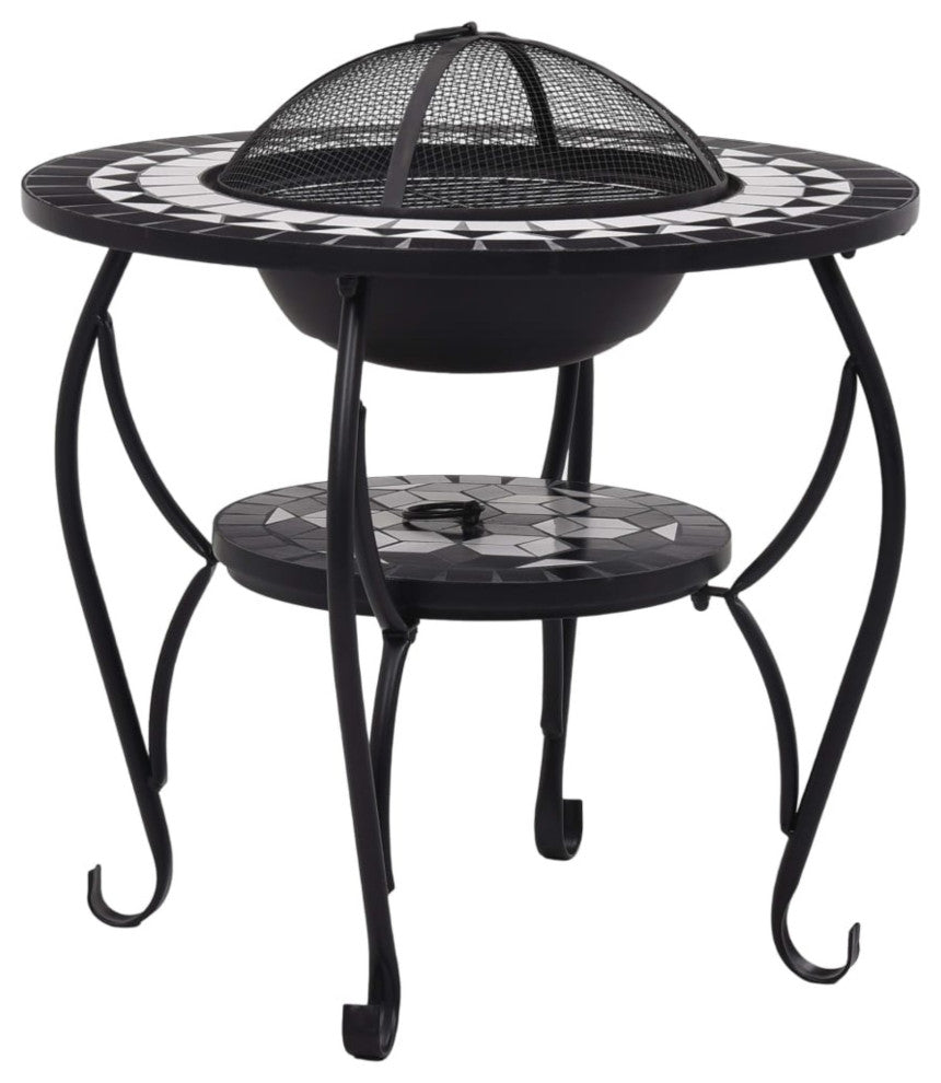 vidaXL Mosaic Fire Pit Table Black/White 26.8" Ceramic
