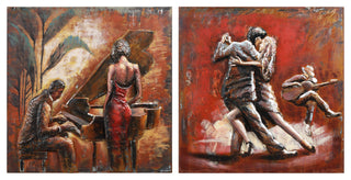 "Piano & Dance" Mixed Media Iron Hand Painted Dimensional Wall Art