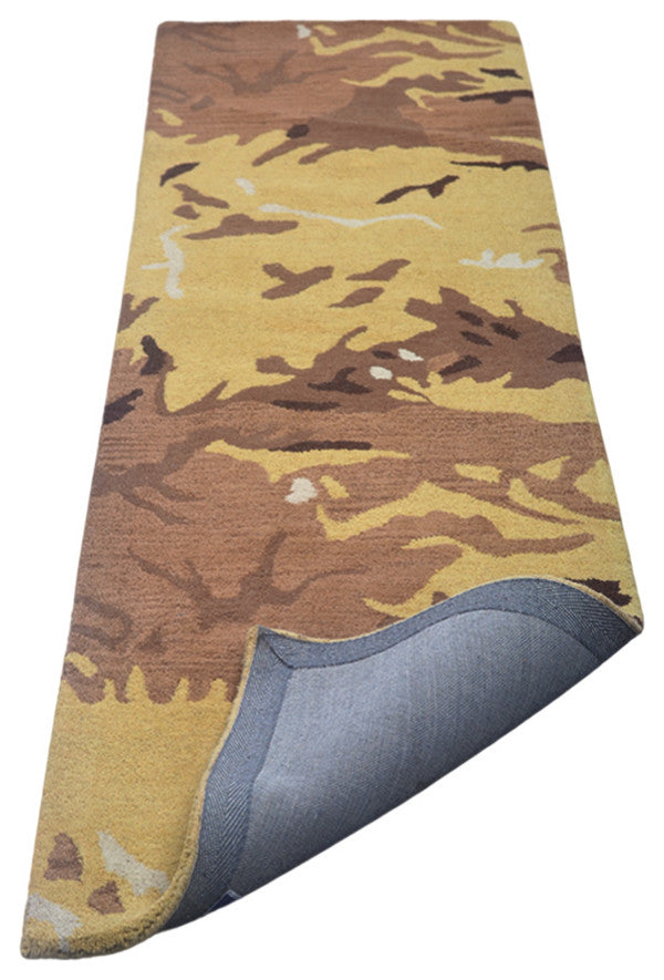 Hand Tufted Wool Area Rug Abstract Brown Gold, [Runner] 2'6''x10'