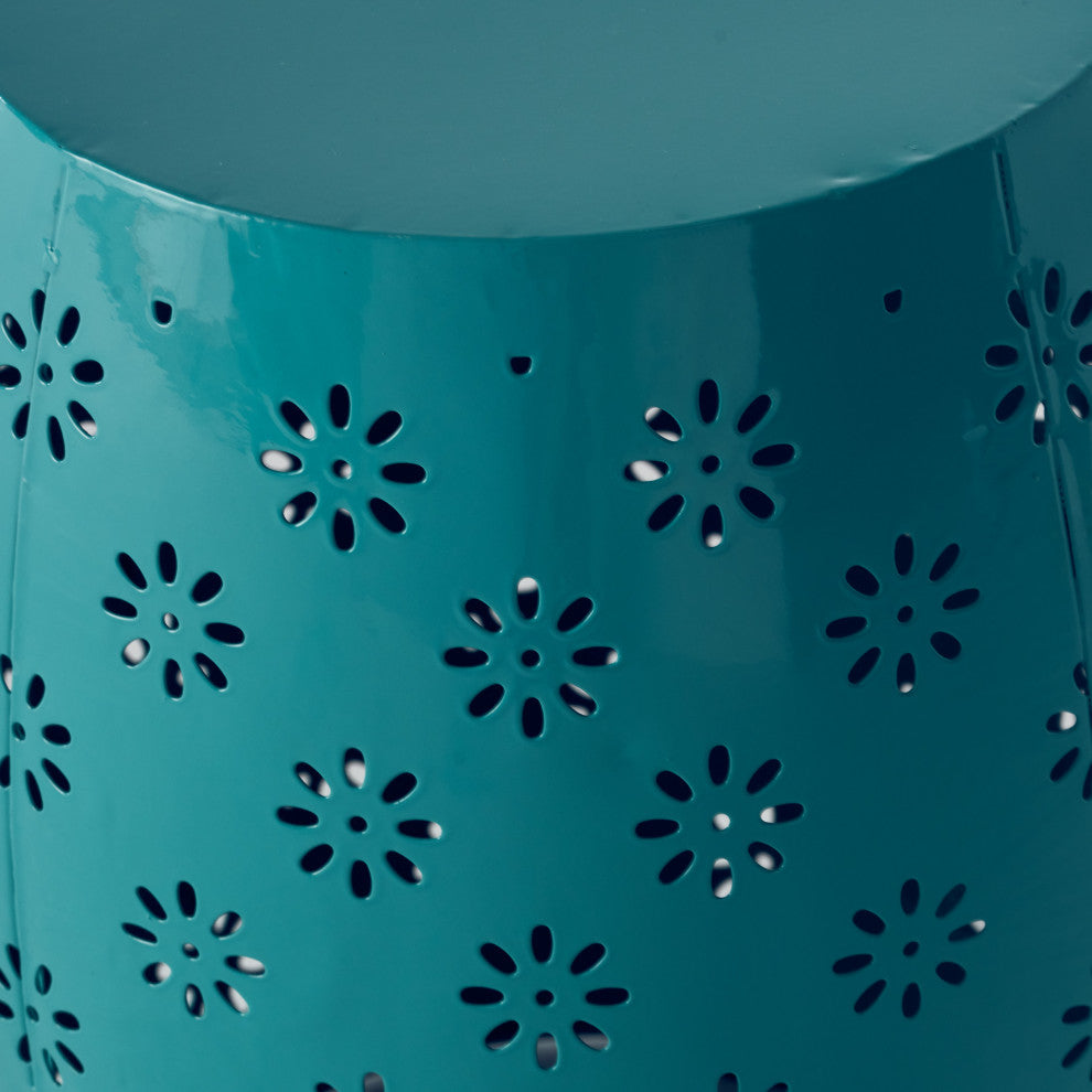 GDF Studio Breeze Outdoor 15" Iron Side Table, Teal