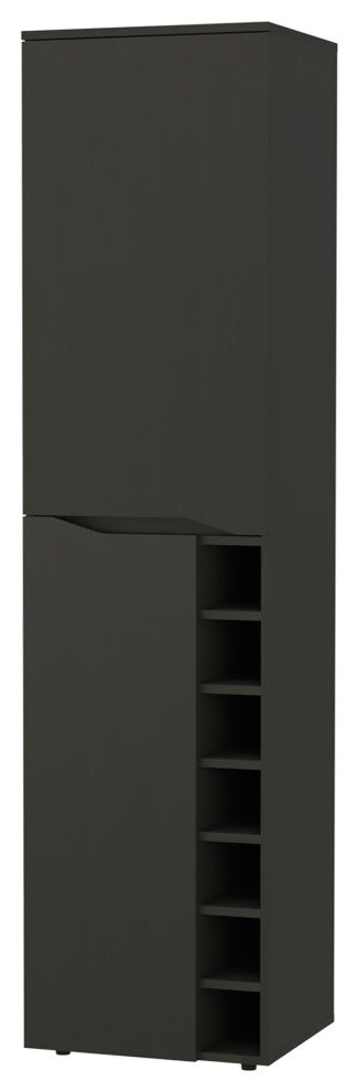 Maya Tall Bar Cabinet with 7 Wine Cubbies, Extendable Shelf, Glass Rack, Black