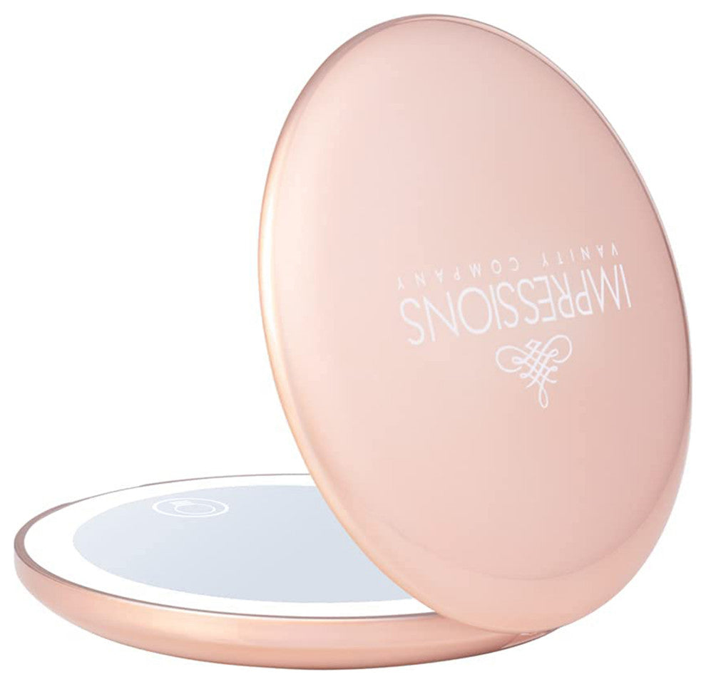 Touch Mini Rechargeable LED Compact Mirror, Pearl Rose Gold