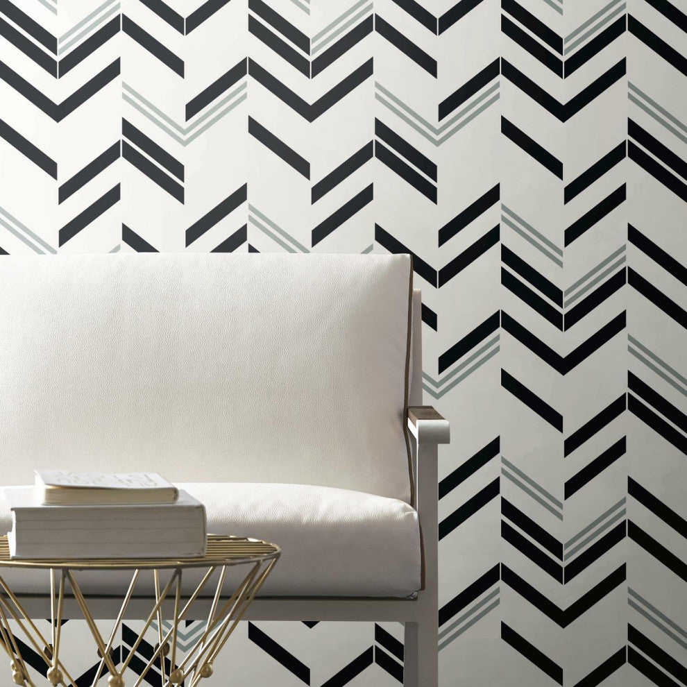 Black & Grey Chevron Stripe Peel & Stick Wallpaper