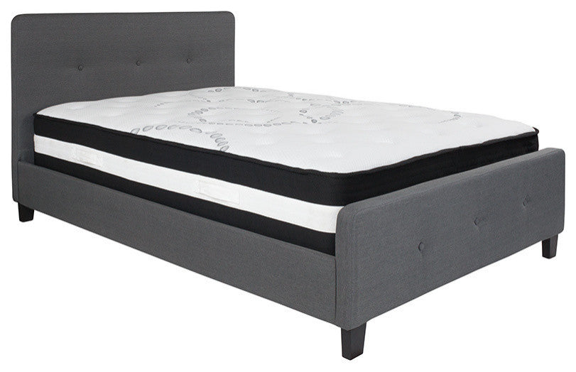 Tribeca Full Tufted Platform Bed With Pocket Spring Mattress, Dark Gray