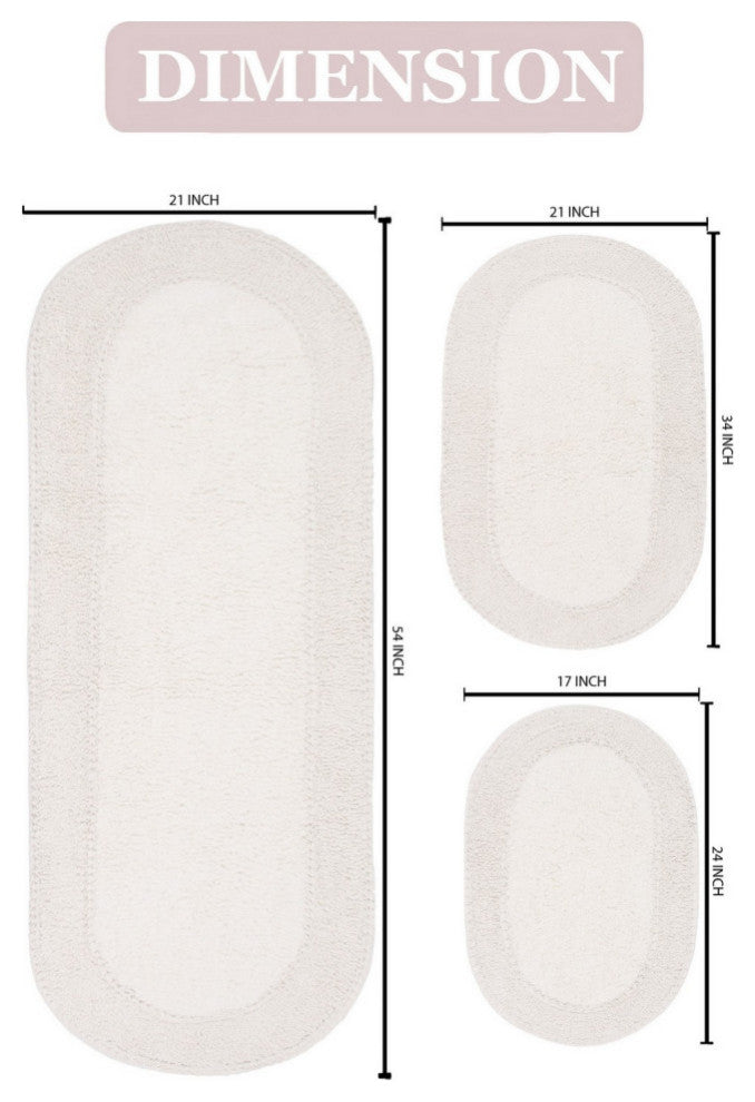 Double Ruffle Collection Bath Rugs Set, 3-Piece Set With Runner, Ivory