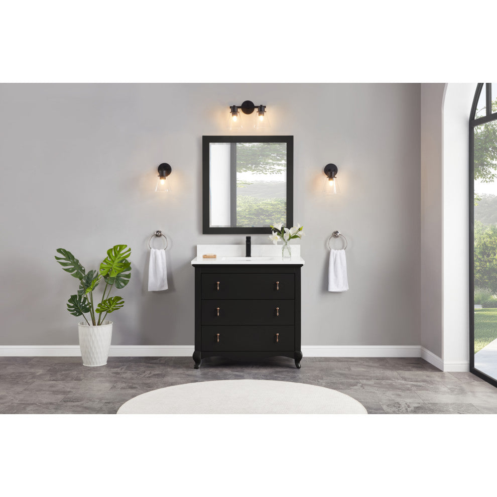 Legion Furniture WS2512 Series Bathroom Sink Vanity, Tricorn Black, 36", Artificial Stone Top, Single Sink