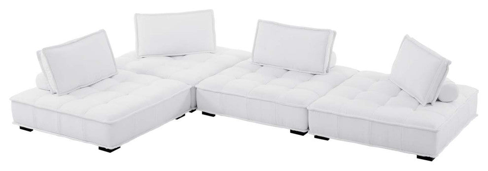 Modular Deep Tufted Sectional Sofa Set, White, Fabric, Modern, Cafe Hospitality