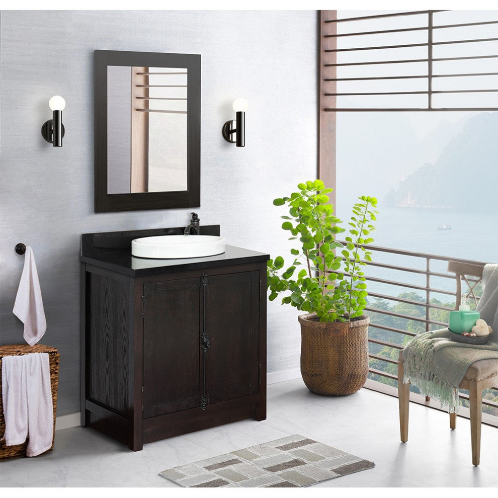 30" Single Vanity, Brown Ash, Black Galaxy Top, Round Sink