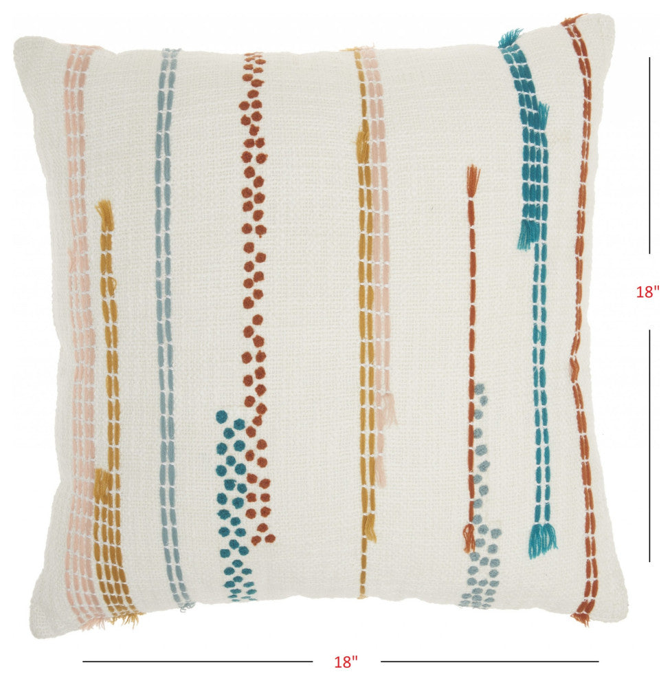 Multicolor Embroidered Stripe Throw Pillow