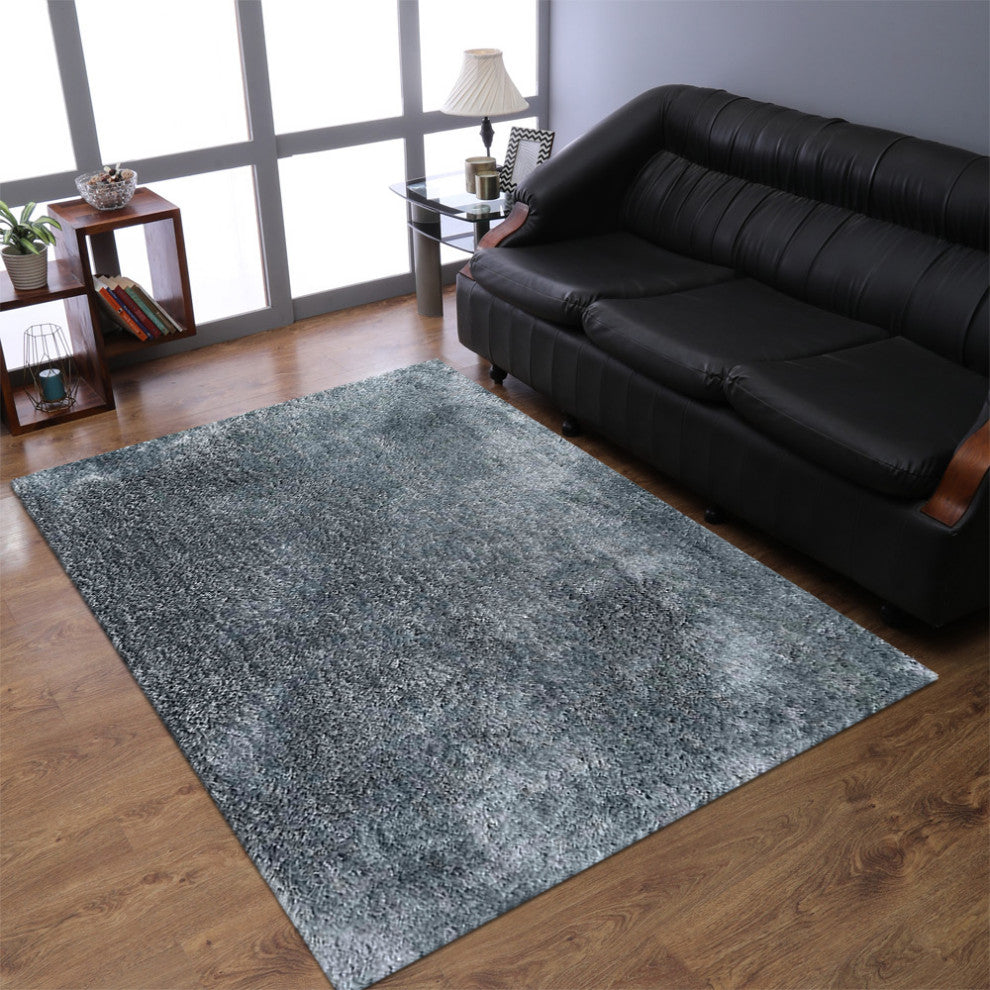HAND TUFTED SHAG POLYESTER ECO-FRIENDLY AREA RUGS -Light Blue Color,Solid Design