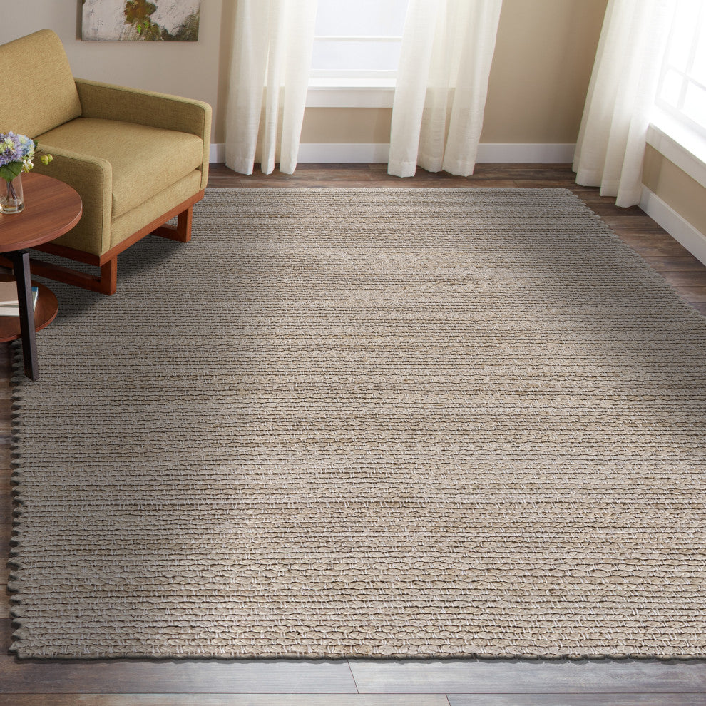 Contemporary Organic Jute Area Rug, Ivory, 9"x12"