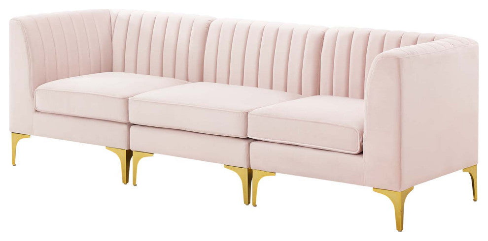 Tufted Sofa, Velvet, Pink, Modern, Living Lounge Room Hotel Lobby Hospitality
