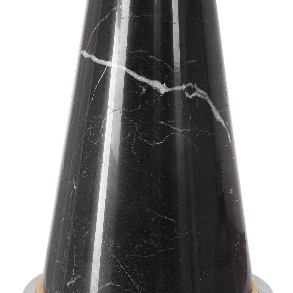 Elegant Black White Marble Table Lamp | Round Silver Tapered Tuxedo Hourglass