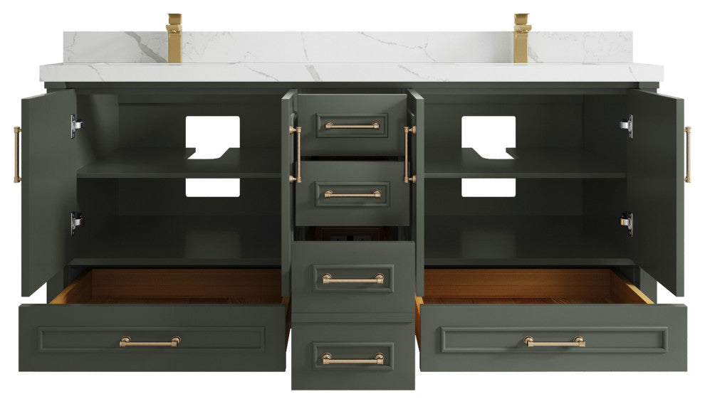 Aberdeen 72 Double Sink Bath Vanity in Pewter Green 2" Calacatta Laza