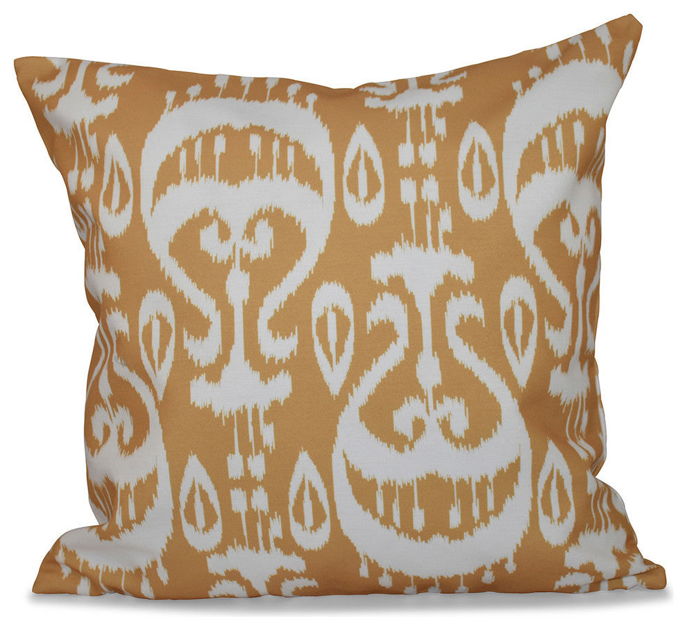 Ikat , Geometric Print Pillow, Gold, 26"x26"