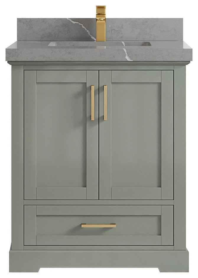 Boston 30 Single Sink Bath Vanity in Evergreen 2" Piatra Gray
