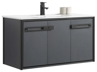 Oakville Wall Mount Bathroom Vanity, Onix Grey, 48", Black Hardware