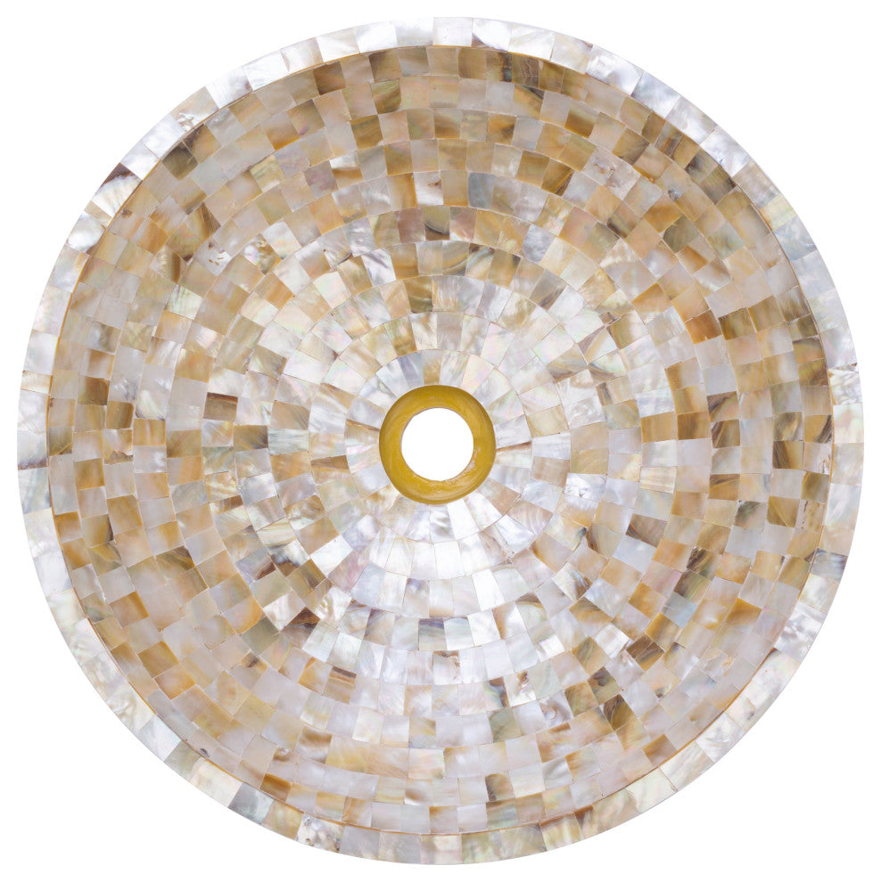 Mother of Pearl Seashell Vessel Sink Gold Rectangular Cube Inlay
