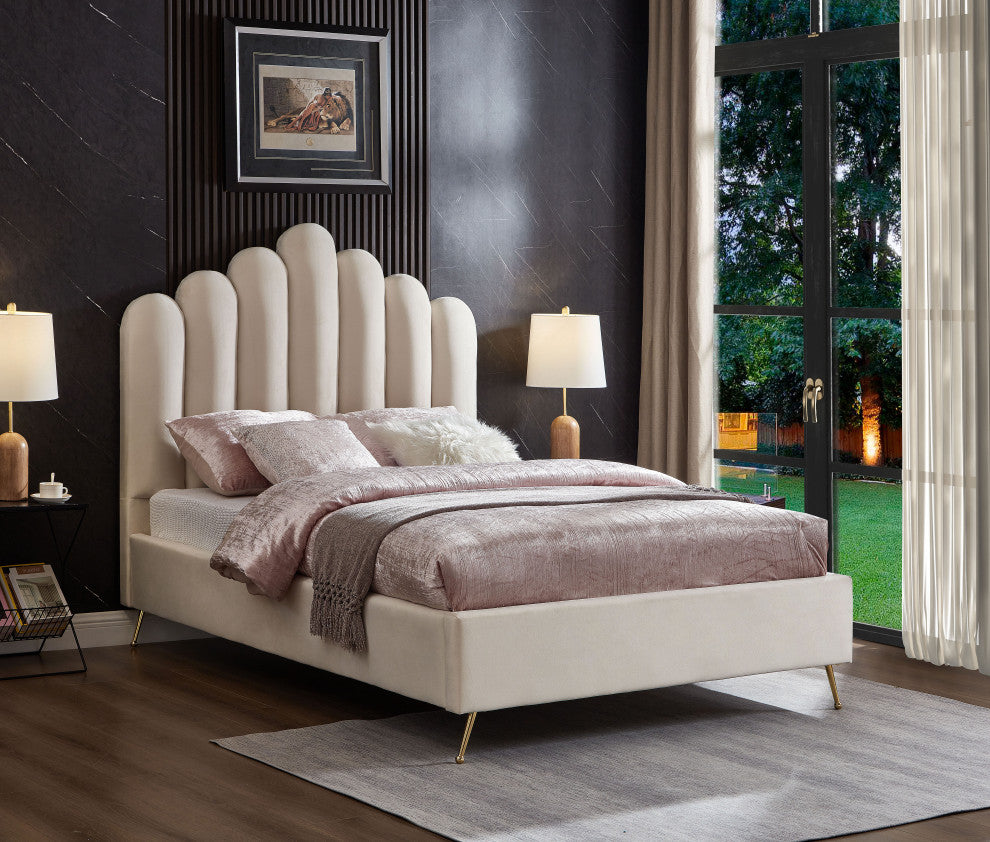 Lily Velvet Bed, Cream, Full