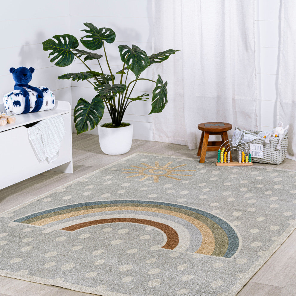 Minha Rainbow Dot Machine-Washable Area Rug, 3 X 5