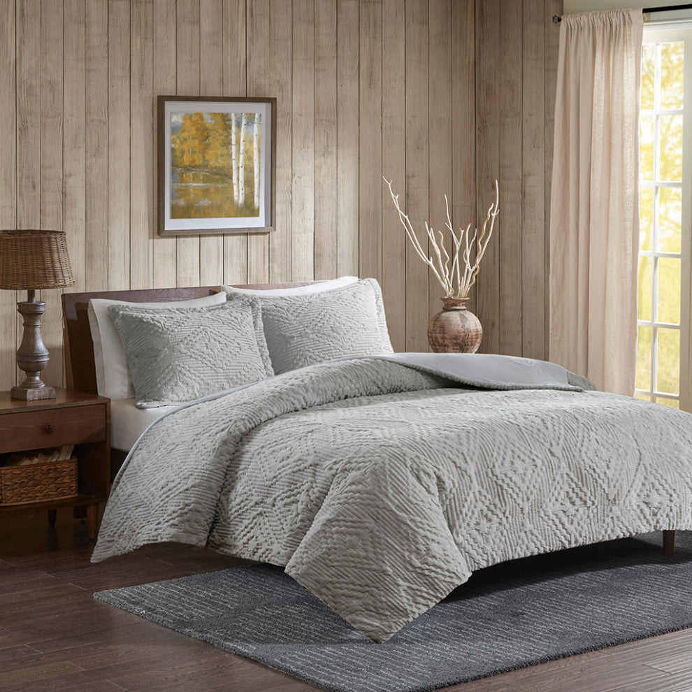 Woolrich Teton Plush Embroidered 3-Piece Coverlet Mini Set, Grey